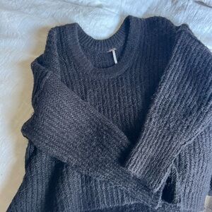 Free People Black Chunky Knit Crew Neck Sweater